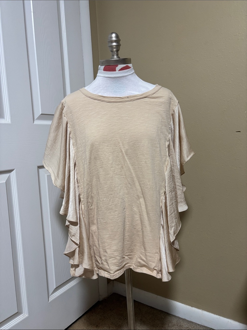 Light Beige Flutter Sleeve Women's Blouse
